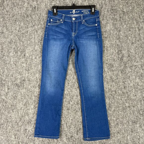 7 For All Mankind Jeans Womens 26 Blue Skinny Crop & Roll Stretch Denim USA made - Picture 1 of 8